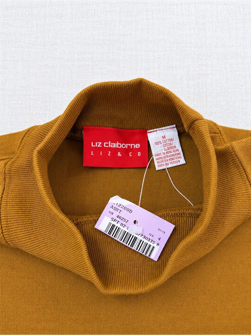 Liz Claiborne Liz & Co Women’s Mock Neck Sweater Golden Ochre 100% Cotton Size M - Picture 5 of 7
